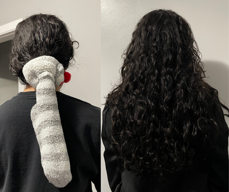 I tried the hair slugging trend using Dove's serum and a fuzzy sock. Here are the after results from slugging overnight.