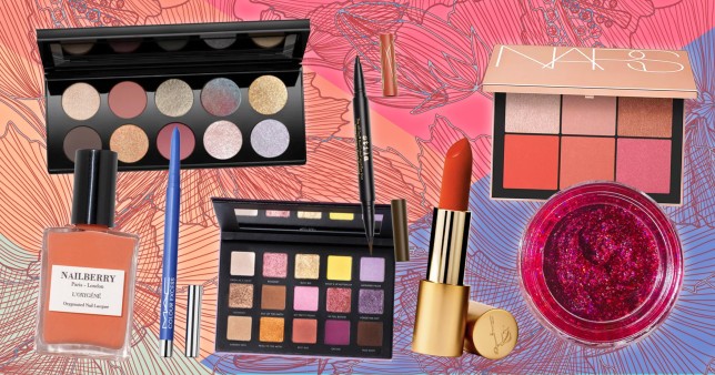 beauty products on colourful background