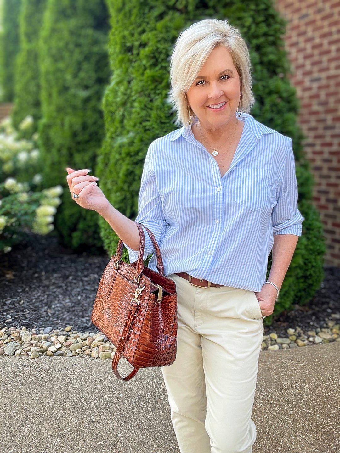 Over 40 Fashion Blogger, Tania Stephens is showing how to style Chinos and a striped shirt for summer9