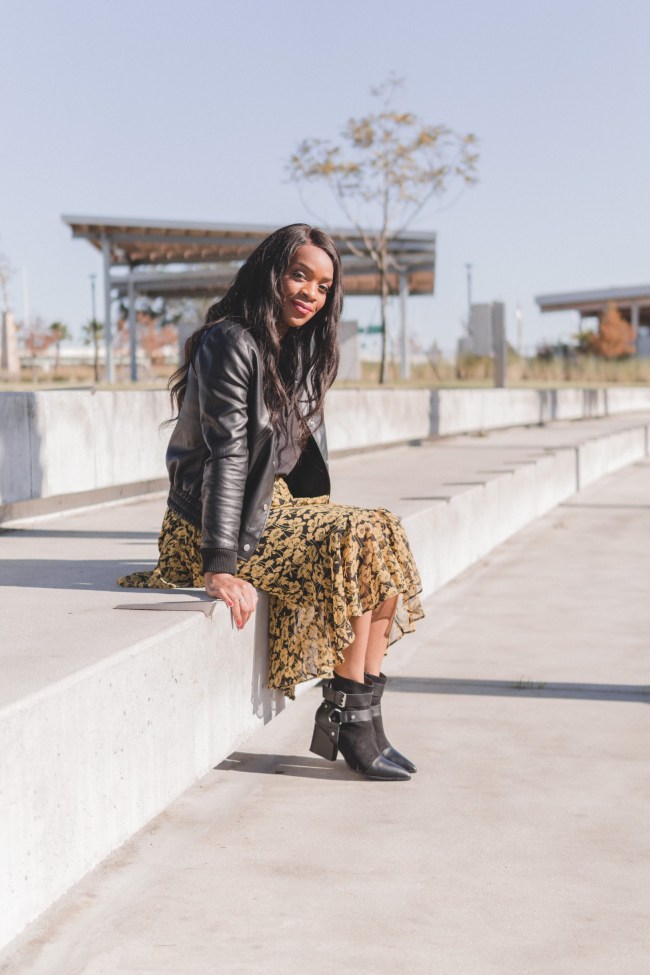 Sis-i-see-you-encouragement-for-black-women-at-work-professional-fashion-Floral-print-tiered- skirt-who-what-wear-target-style-truffle-shoe-collection-black-booties-blackyogamom