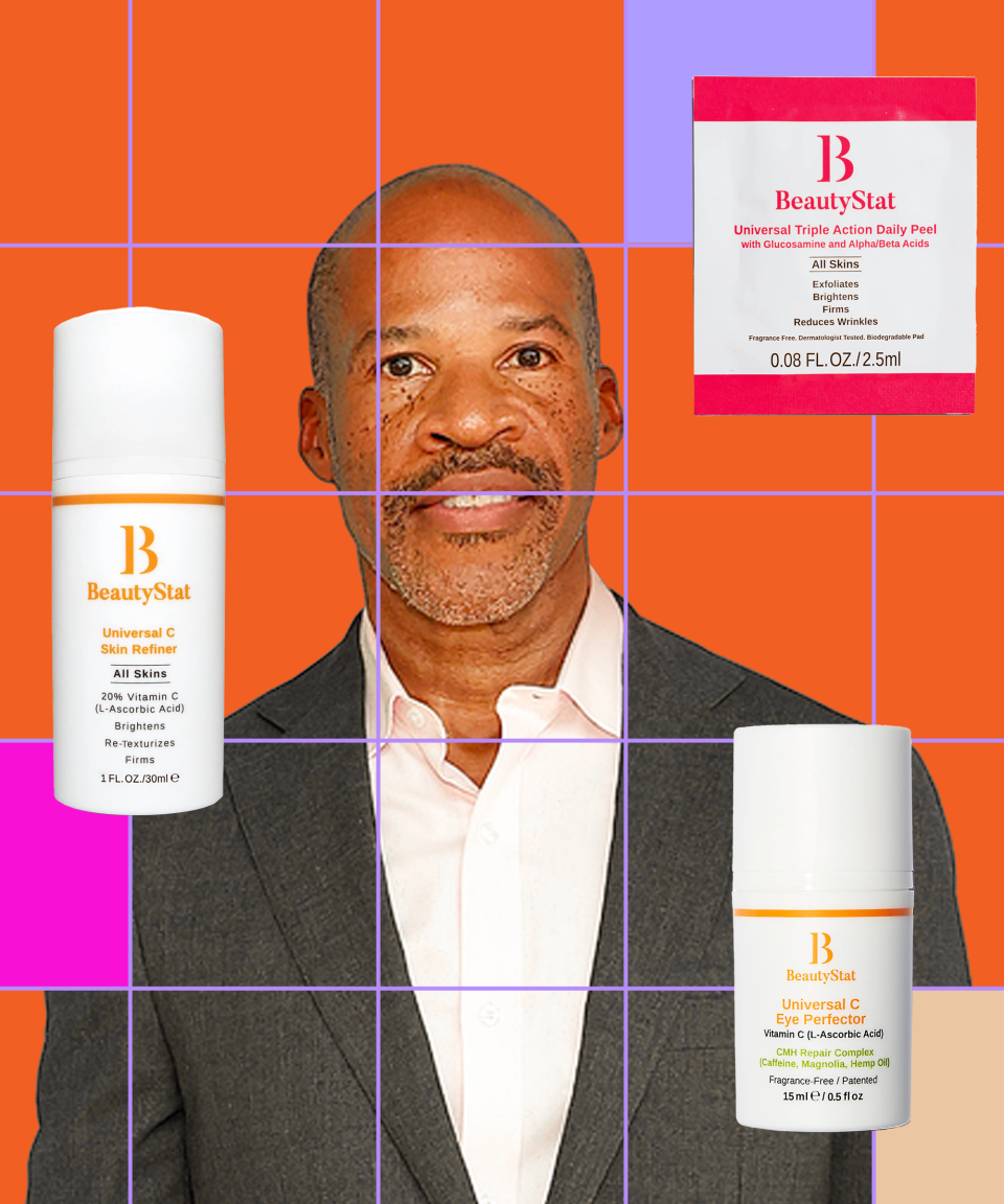 <h2>Ron Robinson, <a href="https://www.ulta.com/brand/beautystat-cosmetics" rel="nofollow noopener" target="_blank" data-ylk="slk:BeautyStat Cosmetics" class="link ">BeautyStat Cosmetics</a></h2><br><strong>On the importance of shopping Black:</strong> “It’s important to support and shop Black-owned brands (or brands owned by any minority group, for that matter) as this helps to create jobs, lift the overall economy, and close the racial wealth gap.”<br><br><strong>His product picks:</strong> “Our <a href="http://pubads.g.doubleclick.net/gampad/clk?id=6094398139&iu=/16916245/oo_web/r29" rel="nofollow noopener" target="_blank" data-ylk="slk:Universal C Skin Refiner" class="link ">Universal C Skin Refiner</a> is one of my favorites. It’s made such a difference in my skin that I can't live without it. It has 20% pure, patented, stable vitamin C and helps reduce lines wrinkles, fade hyperpigmentation, and reduce the look of pores. A close second would be our eye cream, <a href="http://pubads.g.doubleclick.net/gampad/clk?id=6094398937&iu=/16916245/oo_web/r29" rel="nofollow noopener" target="_blank" data-ylk="slk:Universal C Eye Perfector" class="link ">Universal C Eye Perfector</a>. It’s got 5% pure vitamin C, plus caffeine, magnolia, and hemp oil. It’s my secret weapon to looking wide awake and keeping my eye area brighter, fresher, and calmer. My third favorite is our <a href="http://pubads.g.doubleclick.net/gampad/clk?id=6094398142&iu=/16916245/oo_web/r29" rel="nofollow noopener" target="_blank" data-ylk="slk:Universal Triple Action Daily Peel" class="link ">Universal Triple Action Daily Peel</a>, which just launched. Unlike other facial peels that contain glycolic acid, which can cause inflammation in darker skin tones, this one includes gentler acids that exfoliate [without irritating skin]. I love it because it’s improved my skin texture and clarity.”<br><br><strong>BeautyStat Cosmetics</strong> Universal C Skin Refiner, $, available at <a href="https://go.skimresources.com/?id=30283X879131&url=https%3A%2F%2Fpubads.g.doubleclick.net%2Fgampad%2Fclk%3Fid%3D6094398139%26iu%3D%2F16916245%2Foo_web%2Fr29" rel="nofollow noopener" target="_blank" data-ylk="slk:Ulta Beauty" class="link ">Ulta Beauty</a><br><br><strong>BeautyStat Cosmetics</strong> Universal C Eye Perfector, $, available at <a href="https://go.skimresources.com/?id=30283X879131&url=https%3A%2F%2Fpubads.g.doubleclick.net%2Fgampad%2Fclk%3Fid%3D6094398937%26iu%3D%2F16916245%2Foo_web%2Fr29" rel="nofollow noopener" target="_blank" data-ylk="slk:Ulta Beauty" class="link ">Ulta Beauty</a><br><br><strong>BeautyStat Cosmetics</strong> Universal Triple Action Daily Peel, $, available at <a href="https://go.skimresources.com/?id=30283X879131&url=https%3A%2F%2Fpubads.g.doubleclick.net%2Fgampad%2Fclk%3Fid%3D6094398142%26iu%3D%2F16916245%2Foo_web%2Fr29" rel="nofollow noopener" target="_blank" data-ylk="slk:Ulta Beauty" class="link ">Ulta Beauty</a>