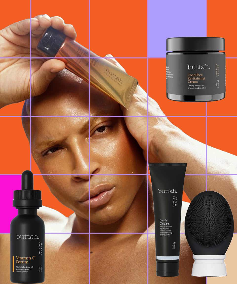 <h2>Dorion Renaud, <a href="https://www.ulta.com/brand/buttah-skin" rel="nofollow noopener" target="_blank" data-ylk="slk:Buttah Skin" class="link ">Buttah Skin</a></h2><br><strong>On the importance of shopping Black: </strong>“Black is not a trend — it’s who we are. Everybody deserves to walk into a store and find products that work for <em>them.</em> It was my goal to provide education about our skin and to create products that work for us. We want beauty and self-care to feel powerful and celebratory, and it should never be embarrassing because you can’t find the right products, or you go into a store and your products are locked up in an ‘urban’ section. It’s essential to keep supporting not just Black-owned brands, but Black <em>woman</em>-owned brands and other brands owned by people of color, too, because beauty is diverse.”<br><br><strong>His product picks: </strong>“Our <a href="https://www.ulta.com/p/skin-transforming-cocoshea-3-piece-kit-pimprod2025803" rel="nofollow noopener" target="_blank" data-ylk="slk:Skin Transforming Cocoshea 3 Piece Kit" class="link ">Skin Transforming Cocoshea 3 Piece Kit</a> includes our gentle <a href="http://pubads.g.doubleclick.net/gampad/clk?id=6096025364&iu=/16916245/oo_web/r29" rel="nofollow noopener" target="_blank" data-ylk="slk:Cleanser" class="link ">Cleanser</a>, which is amazing at keeping the good oils on your face; for Black people, it’s important to keep our skin moisturized. I use the cleanser every day with our <a href="https://www.ulta.com/p/vibe-facial-cleansing-brush-pimprod2025802" rel="nofollow noopener" target="_blank" data-ylk="slk:Vibe Facial Cleansing Brush" class="link ">Vibe Facial Cleansing Brush</a>. The kit also includes our <a href="http://pubads.g.doubleclick.net/gampad/clk?id=6096025370&iu=/16916245/oo_web/r29" rel="nofollow noopener" target="_blank" data-ylk="slk:Vitamin C Serum" class="link ">Vitamin C Serum</a>, which we call ‘magic in a bottle’ because it helps improve everything, from dark spots to blemishes, and keeps it moisturized and hydrated while fighting fine lines and wrinkles. I love to use the <a href="http://pubads.g.doubleclick.net/gampad/clk?id=6093900468&iu=/16916245/oo_web/r29" rel="nofollow noopener" target="_blank" data-ylk="slk:CocoaShea Revitalizing Cream" class="link ">CocoaShea Revitalizing Cream</a> (which comes in the kit) because it gives skin a glow. It works for all skin types, but it’s especially good for dry skin.”<br><br><strong>Buttah Skin</strong> Cleanser, $, available at <a href="https://go.skimresources.com/?id=30283X879131&url=https%3A%2F%2Fpubads.g.doubleclick.net%2Fgampad%2Fclk%3Fid%3D6096025364%26iu%3D%2F16916245%2Foo_web%2Fr29" rel="nofollow noopener" target="_blank" data-ylk="slk:Ulta Beauty" class="link ">Ulta Beauty</a><br><br><strong>Buttah Skin</strong> Vitamin C Serum, $, available at <a href="https://go.skimresources.com/?id=30283X879131&url=https%3A%2F%2Fpubads.g.doubleclick.net%2Fgampad%2Fclk%3Fid%3D6096025370%26iu%3D%2F16916245%2Foo_web%2Fr29" rel="nofollow noopener" target="_blank" data-ylk="slk:Ulta Beauty" class="link ">Ulta Beauty</a><br><br><strong>Buttah Skin</strong> CocoShea Revitalizing Cream, $, available at <a href="https://go.skimresources.com/?id=30283X879131&url=https%3A%2F%2Fpubads.g.doubleclick.net%2Fgampad%2Fclk%3Fid%3D6093900468%26iu%3D%2F16916245%2Foo_web%2Fr29" rel="nofollow noopener" target="_blank" data-ylk="slk:Ulta Beauty" class="link ">Ulta Beauty</a>