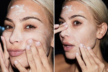 Kim shows off real skin texture while using 'overpriced' SKKN line