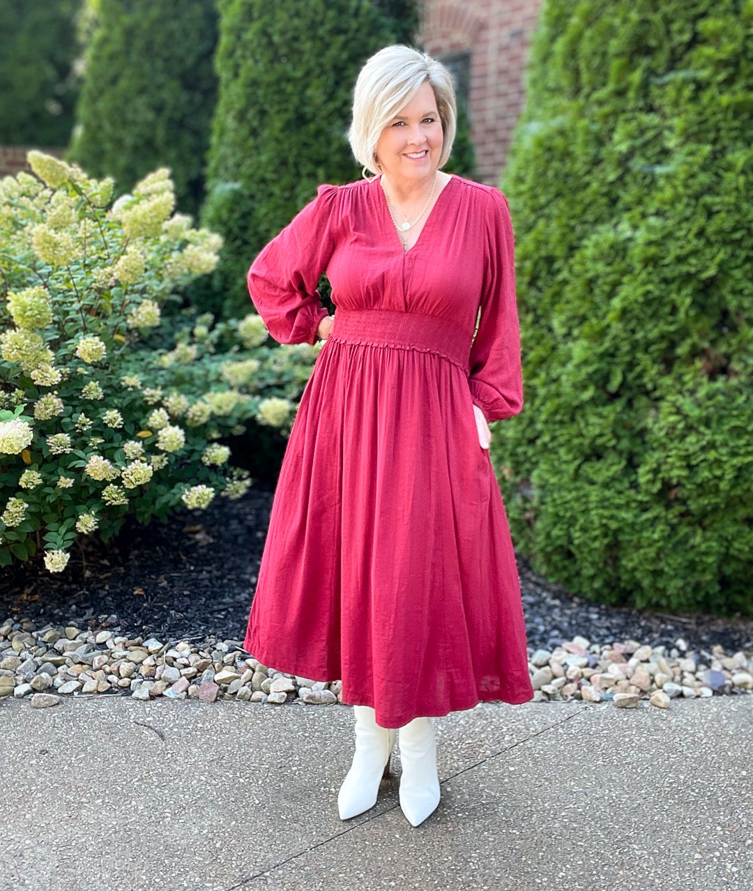 Over 40 Fashion Blogger, Tania Stephens is styling Old Navy Fall Dresses with western boots 6