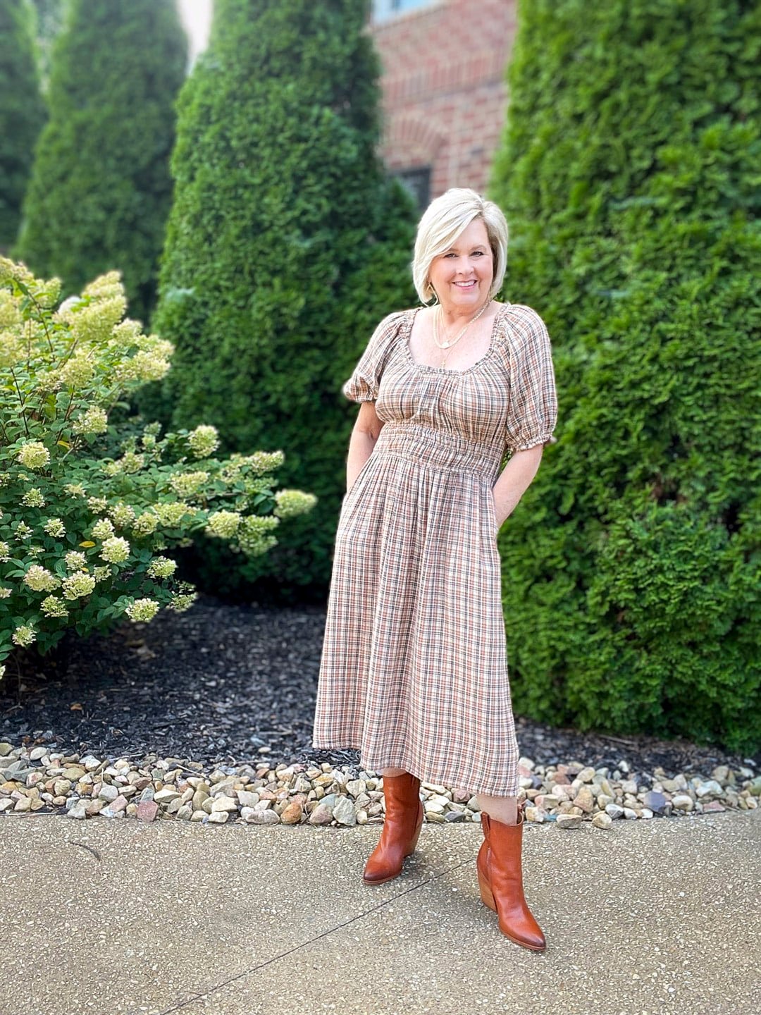 Over 40 Fashion Blogger, Tania Stephens is styling Old Navy Fall Dresses with western boots17