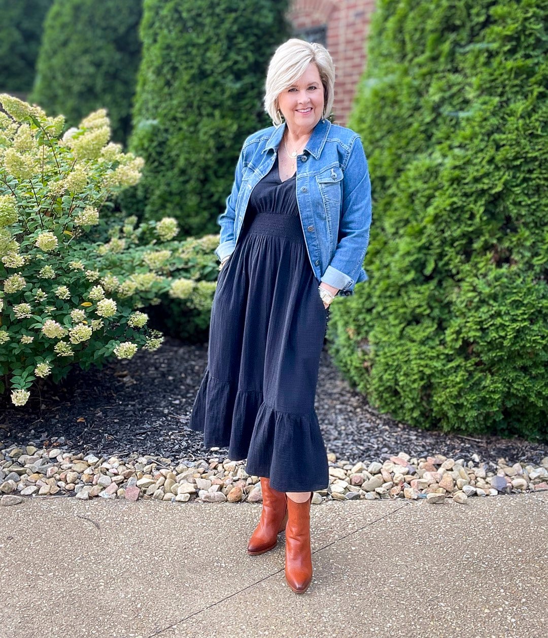 Over 40 Fashion Blogger, Tania Stephens is styling Old Navy Fall Dresses with western boots34