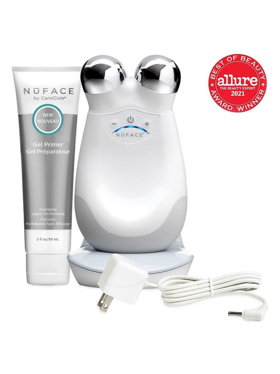 <h2>NuFace Trinity Facial Toning Device Set</h2><br>As the name suggests, the NuFace is all about transforming your skin with the power of microcurrent, which stimulates facial muscles for a lifted, toned appearance. While it won't give you a brand-new visage, regular use can work wonders to minimize skin laxity over time.<br><br><em>Shop <strong><a href="https://fave.co/3PMGUds" rel="nofollow noopener" target="_blank" data-ylk="slk:NuFace" class="link ">NuFace</a></strong></em><br><br><strong>NuFACE</strong> Trinity Facial Toning Device Set, $, available at <a href="https://go.skimresources.com/?id=30283X879131&url=https%3A%2F%2Ffave.co%2F3pYg9bT" rel="nofollow noopener" target="_blank" data-ylk="slk:Saks Fifth Avenue" class="link ">Saks Fifth Avenue</a>