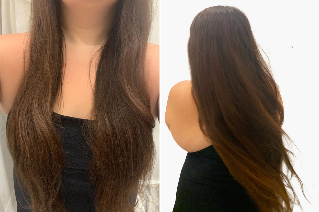 A side by side image of straight hair 
