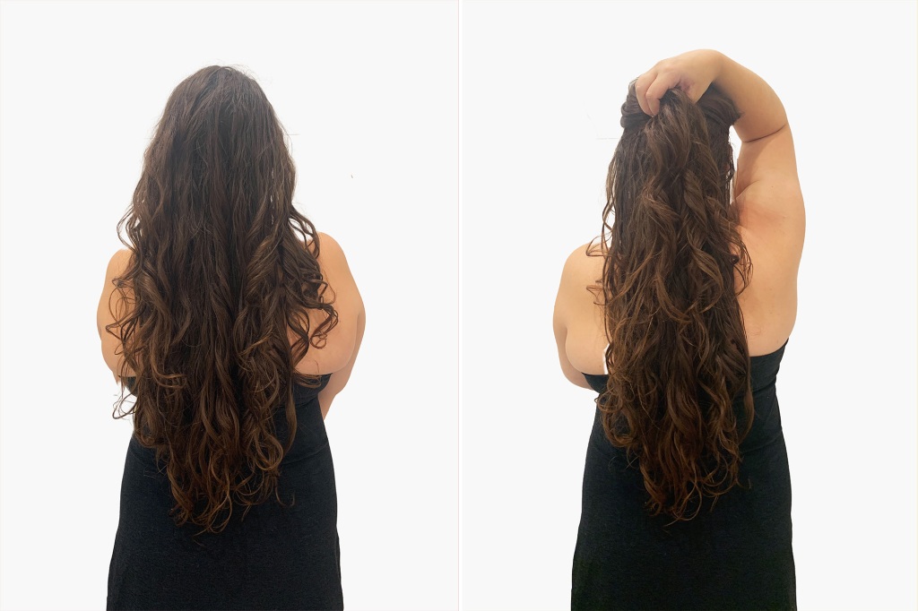 A side by side image of curled hair 